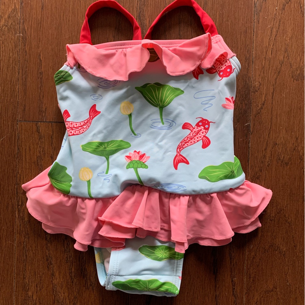Pink and Green Fish Print Swimsuit